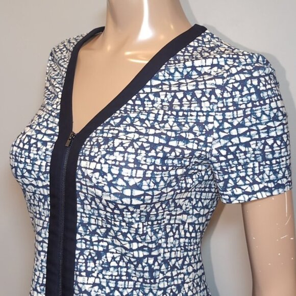 Tory Burch Vienna Dress Womens Size Small Blue Zippered Short Sleeve Fit & Flare - Picture 7 of 14